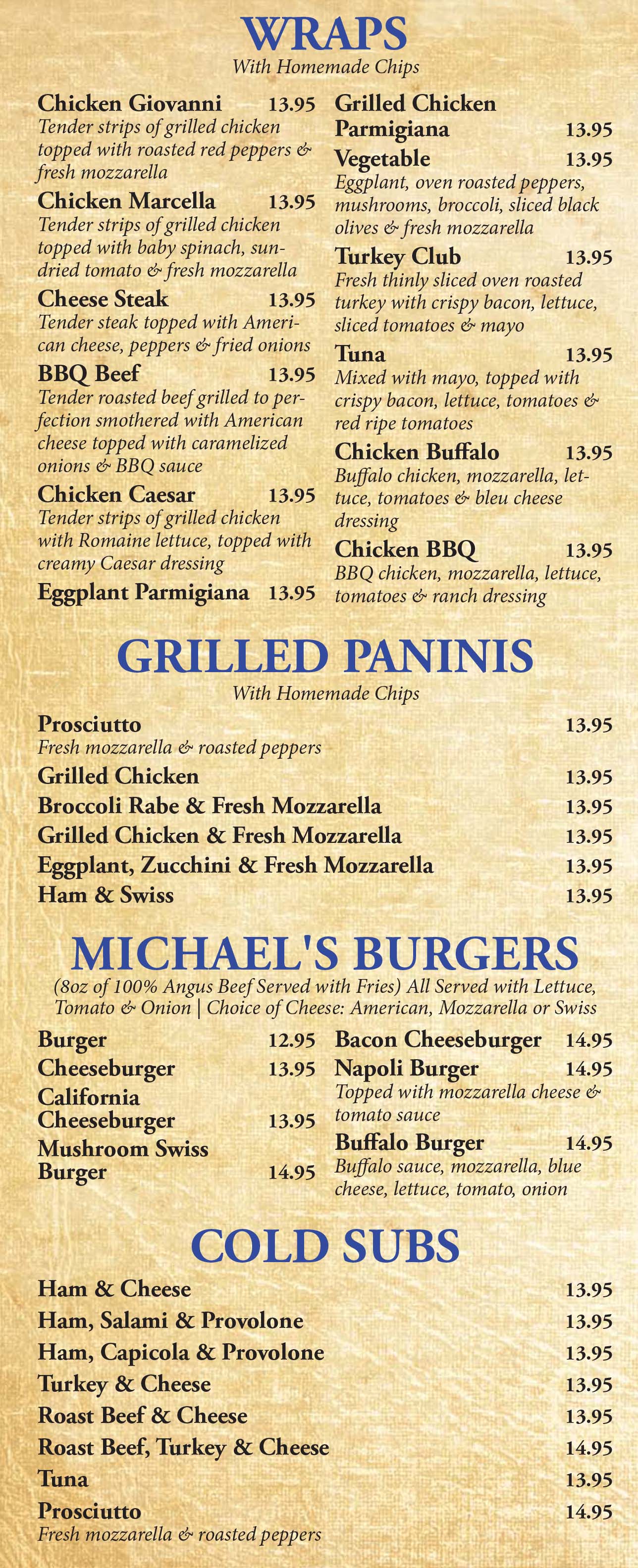 Wraps - Paninis - Subs & Burgers